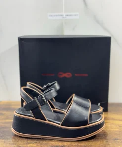 181 Alberto Gozzi Sandalo Zeppa Pelle Nera  Casual Donna 37